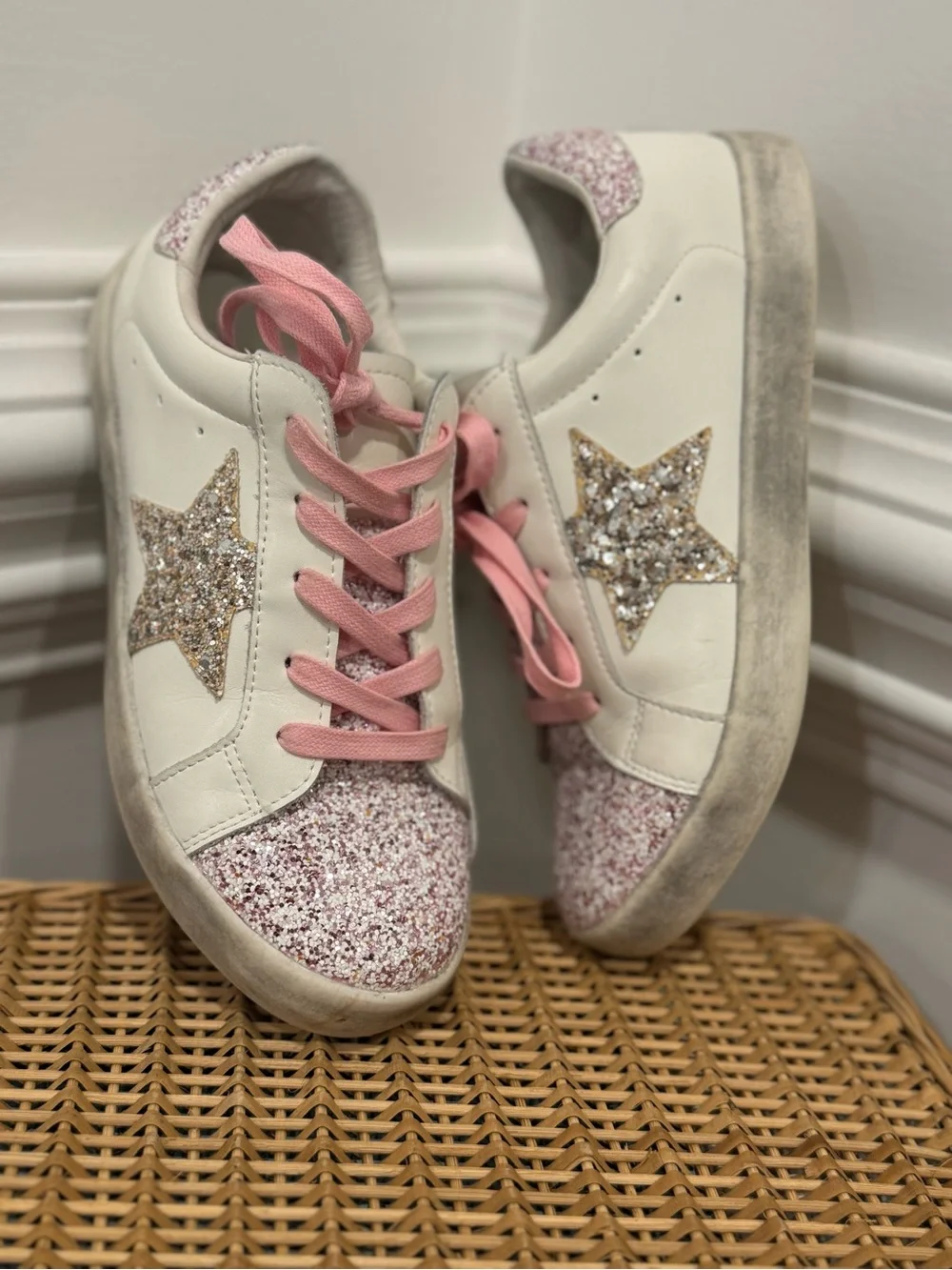 Sparkly Star Sweet Honey Girls Sneakers - Pink & White Sz 5Y